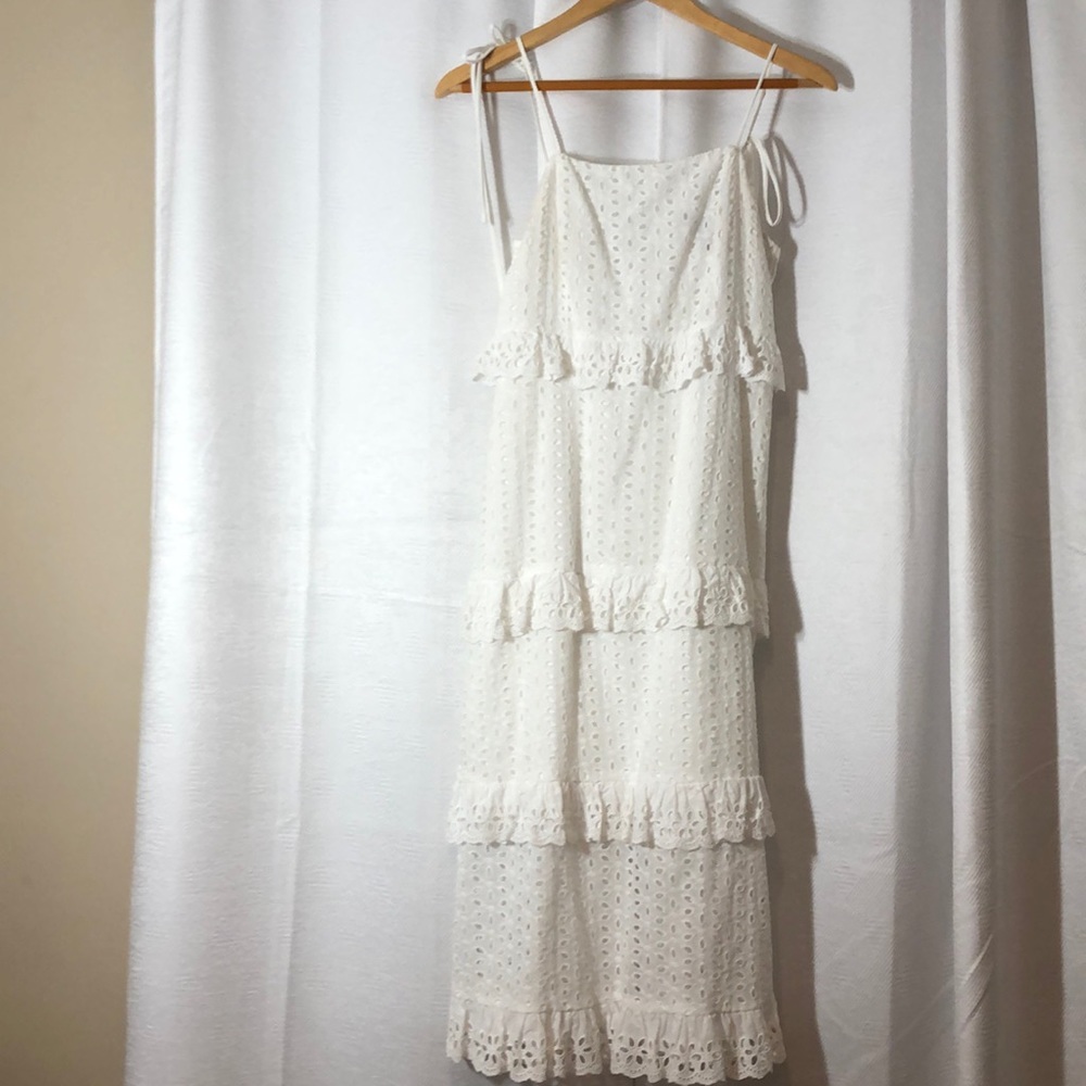 Tiered Eyelet Midi Dress